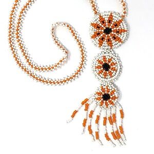Indigenous vintage seed bead three-medallion necklace